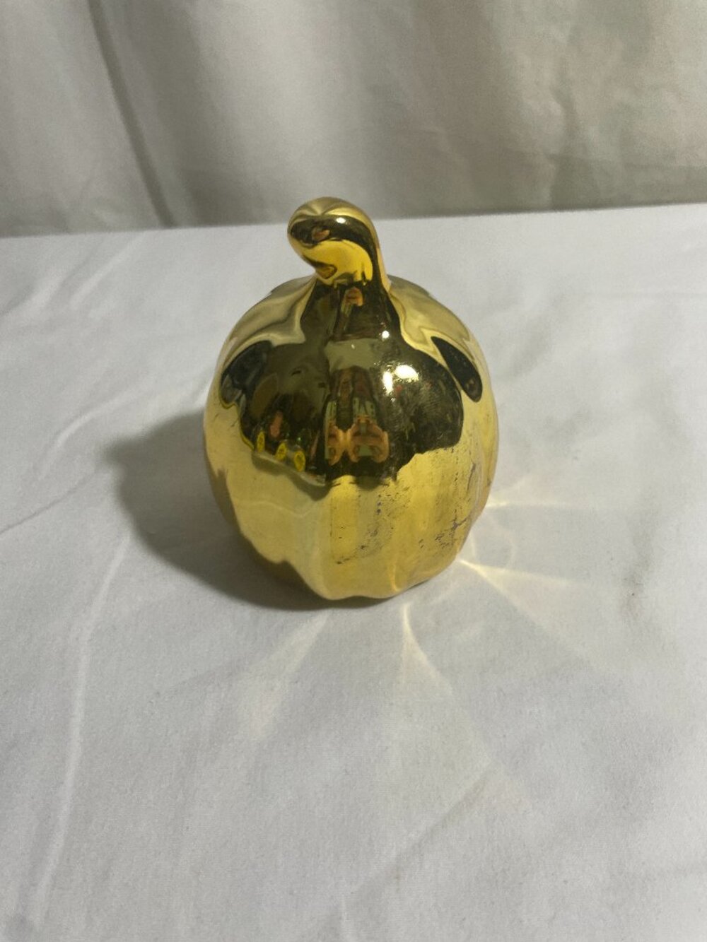 Gold Ceramic Pumpkin Figurine Metallic Fall Harvest Thanksgiving Table Decor
